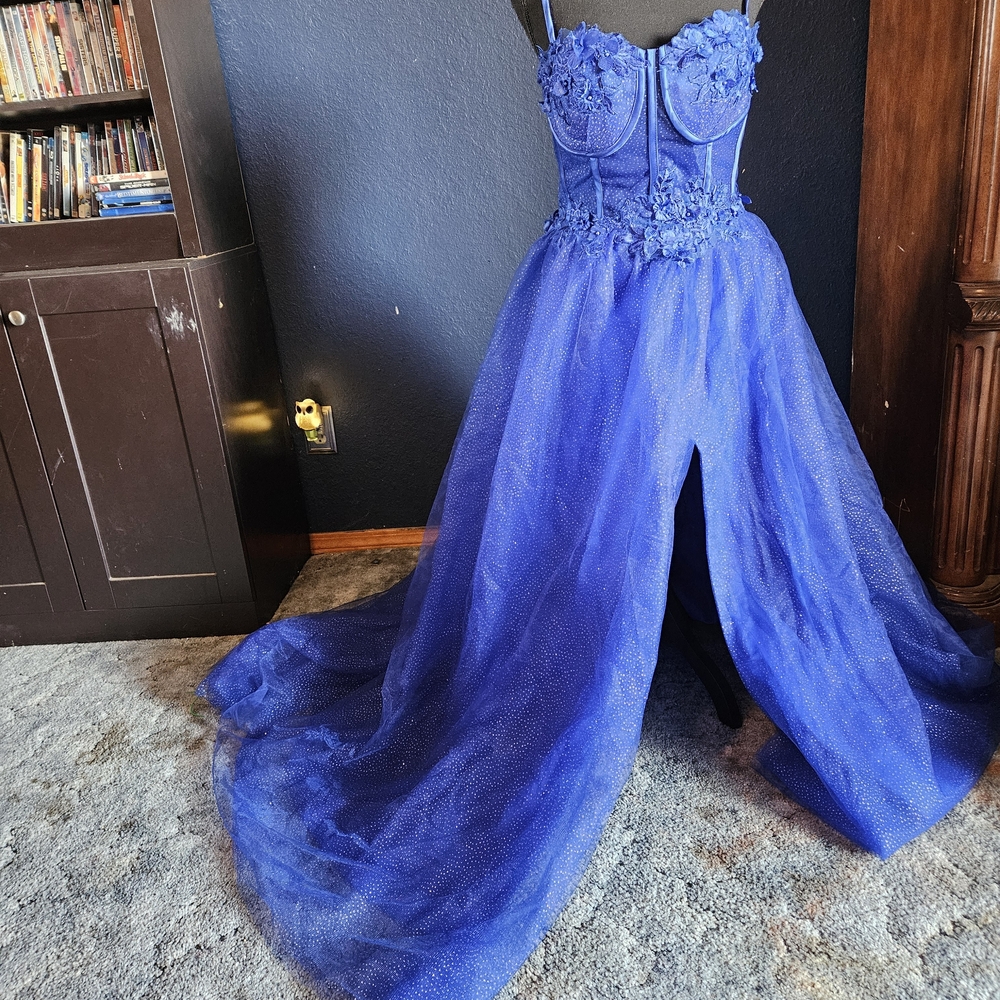 Royal Blue Sparkly Corset Tulle Ball Gown Prom Dress nwt womens medium